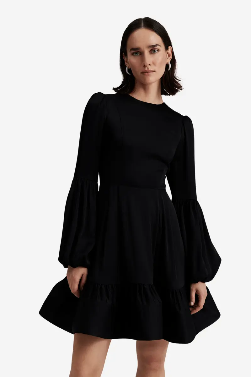 Jasmine Printed Ruffled Mini Dress Black