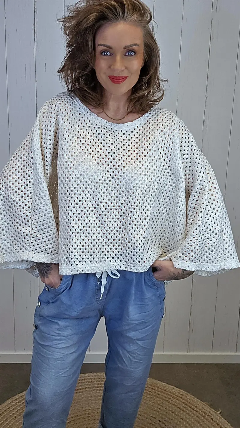 Jenny krem heklet ponchogenser