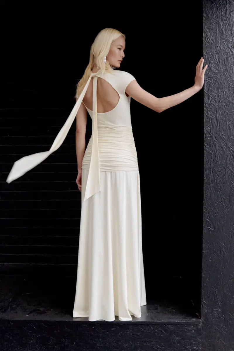 Jersey Draped Maxi Dress Yellow