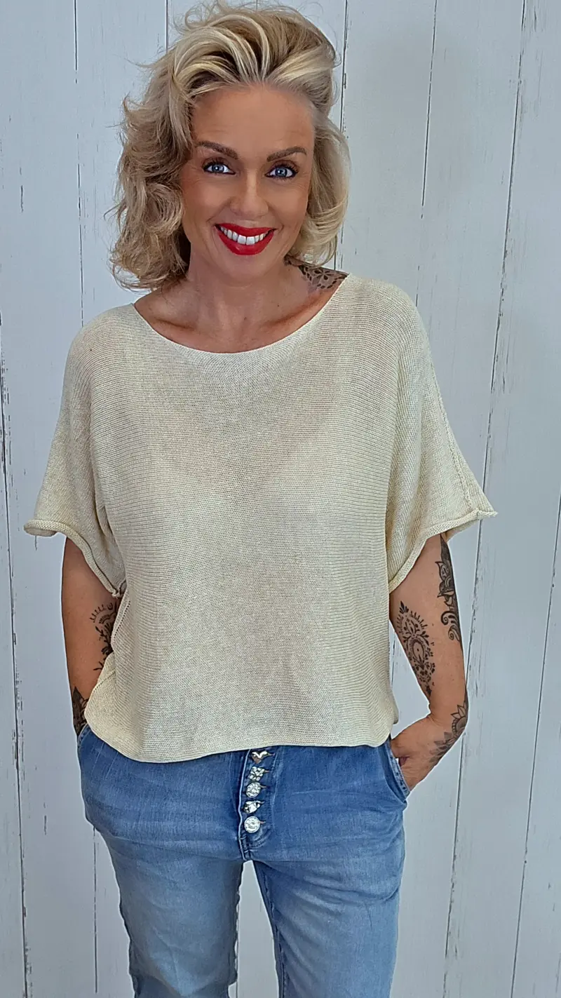 Julie Strikket Bomullstopp beige