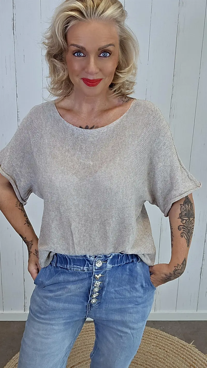 Julie Strikket Bomullstopp taupe