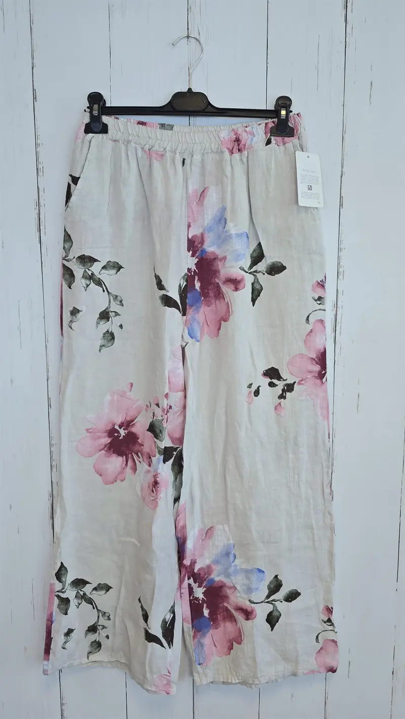 Katty linbukse med blomsterprint beige
