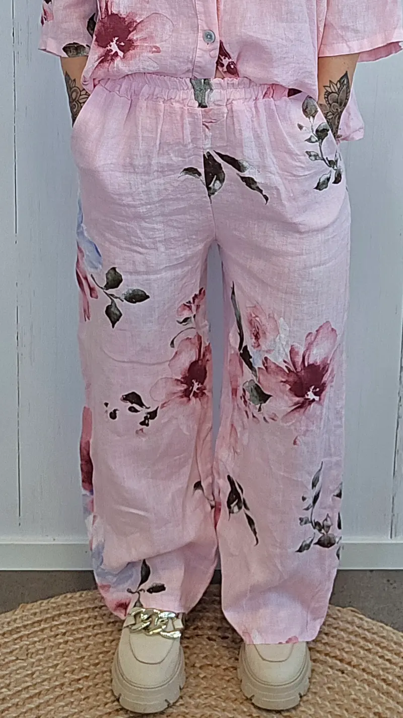 Katty linbukse med blomsterprint rosa