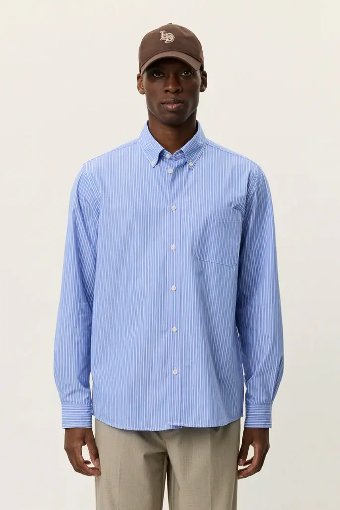 Kent Stripe Poplin Shirt Blue Fog