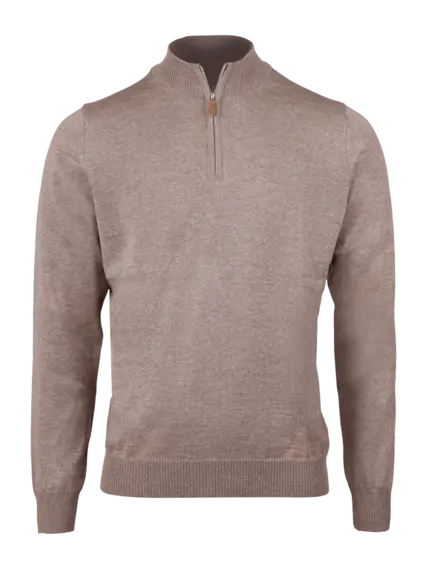 Knitted Half Zip Merino Wool Light Brown