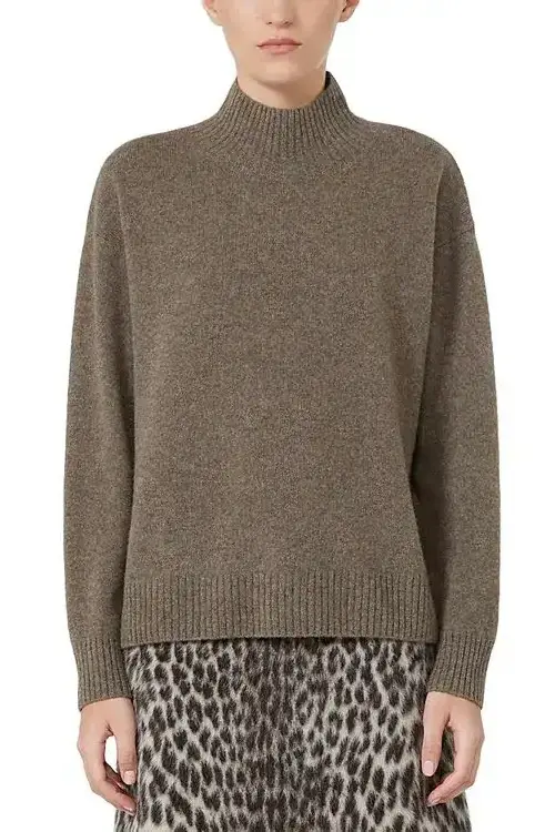 Knitted High Neck Yak Sweater Beige