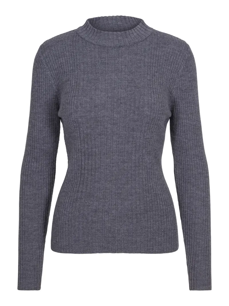 Knitted rib-detailed pullover Grey Mel.