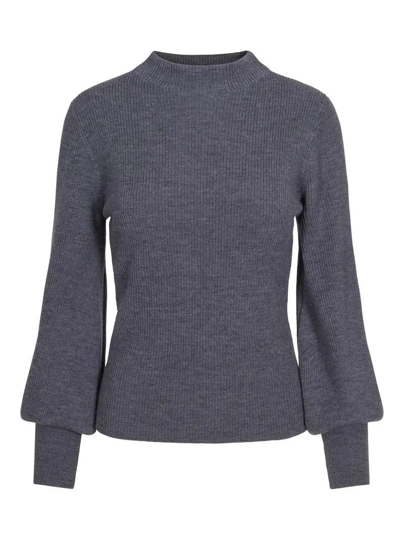 Knitted sleeve rib-pullover Grey Mel.