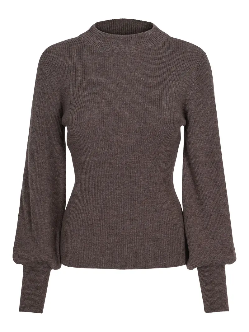 Knitted sleeve rib-pullover Taupe Mel.