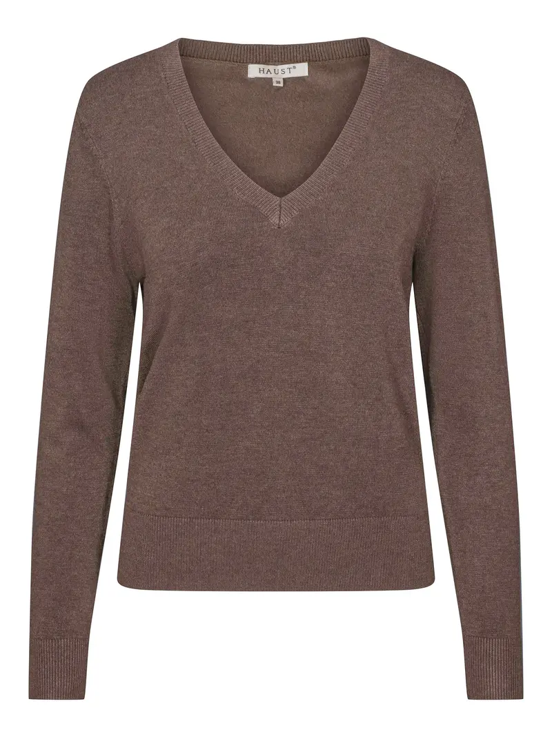 Knitted V-neck pullover Brown Mel.