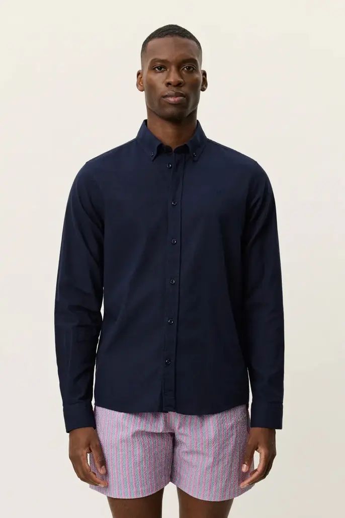 Konrad Cotton Linen Shirt Dark Navy Blue