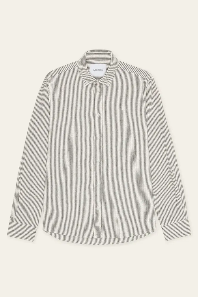Konrad Stripe Cotton Linen Shirt Teak Brown