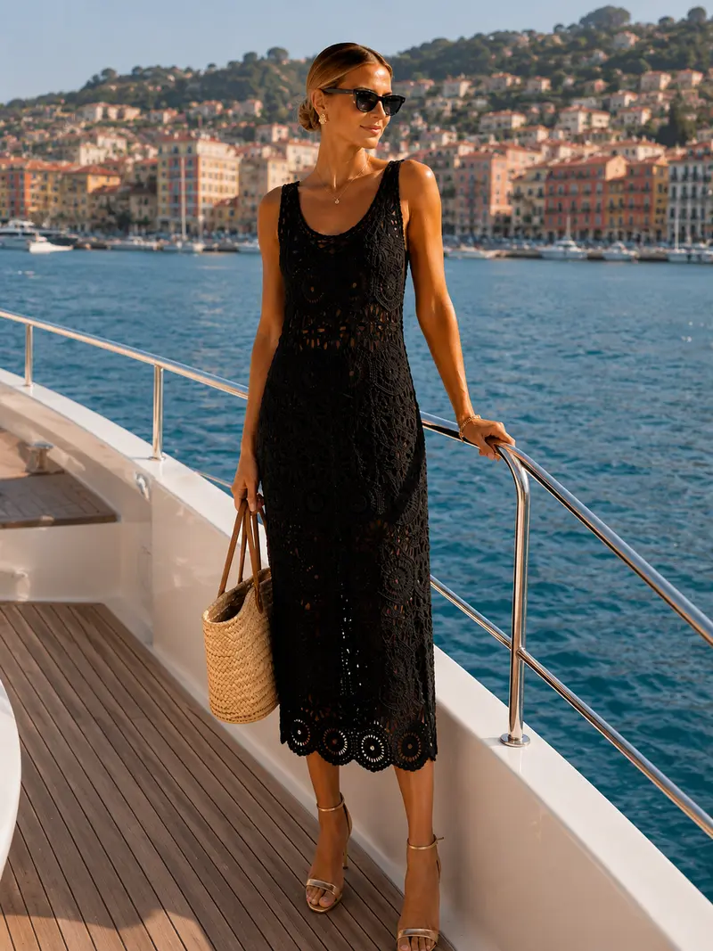 Lace dress, long Black