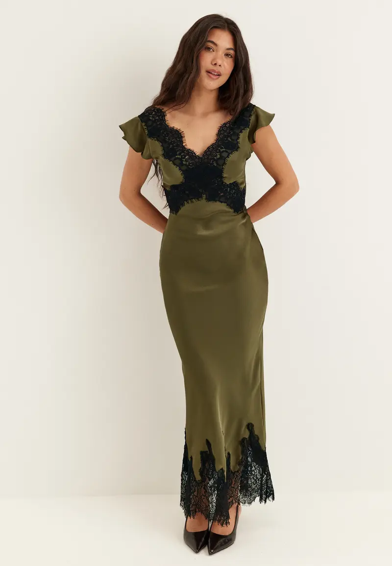 Lace Satin Maxi Dress