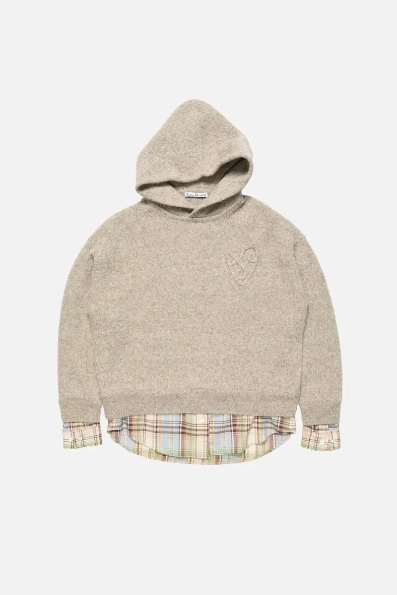 Layered Knit Hoodie Medium Beige