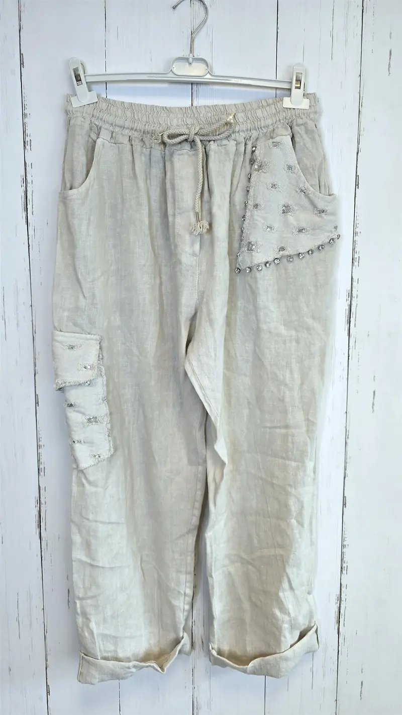 Leah linbukse med Dekor beige