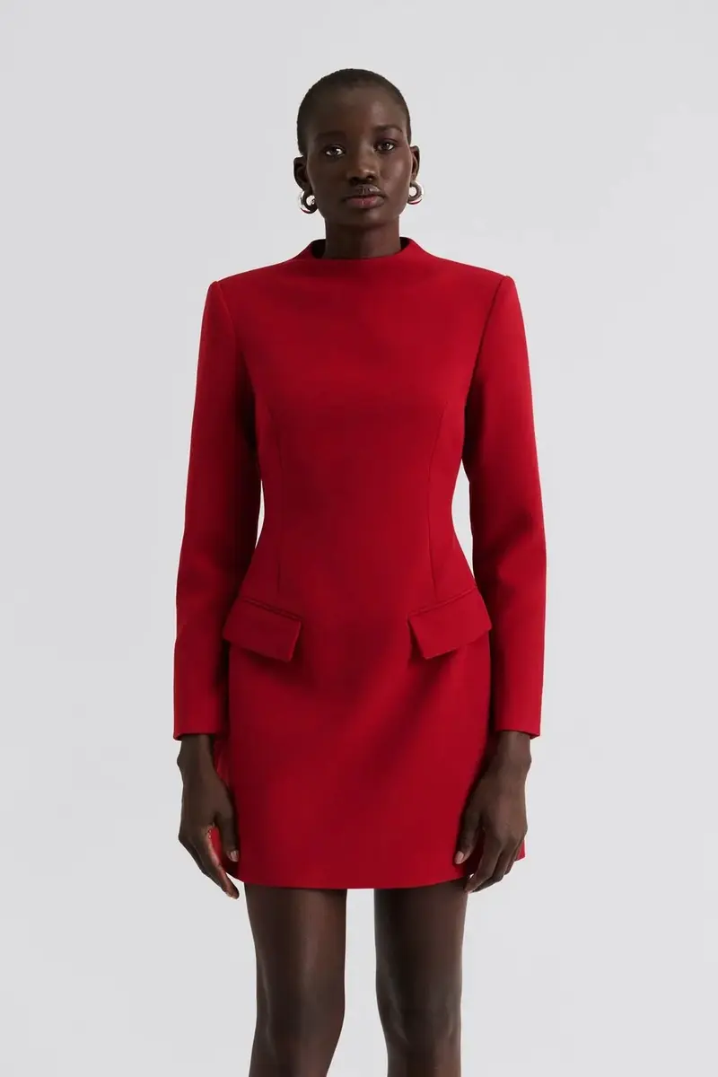 Leanna High Neck Mini Dress Deep Red