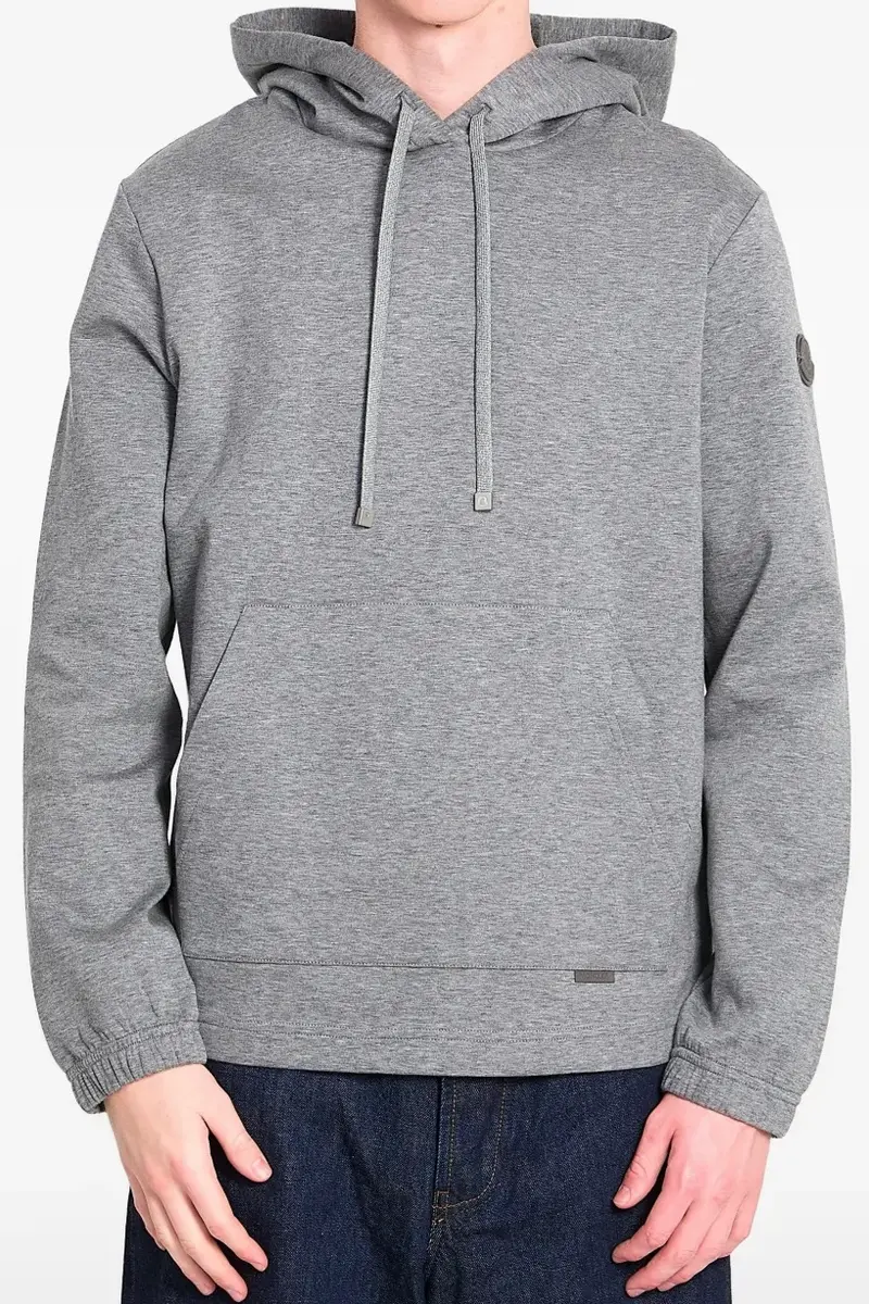 Leather Logo Cotton Blend Hoodie Grey