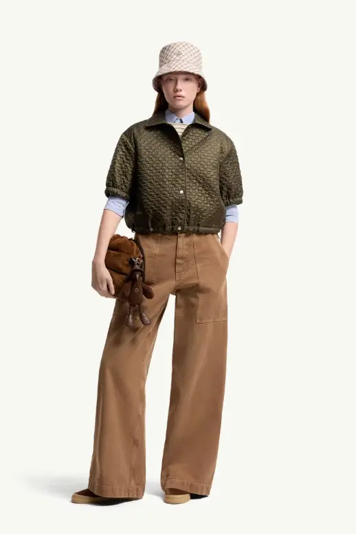 Leather Logo Cotton Trousers Open Brown