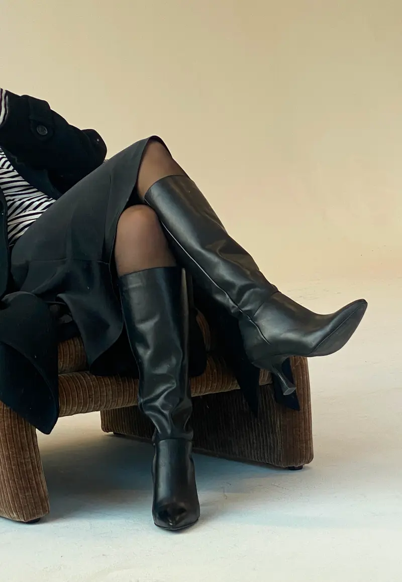 Leather Pointy High Heeled Boots