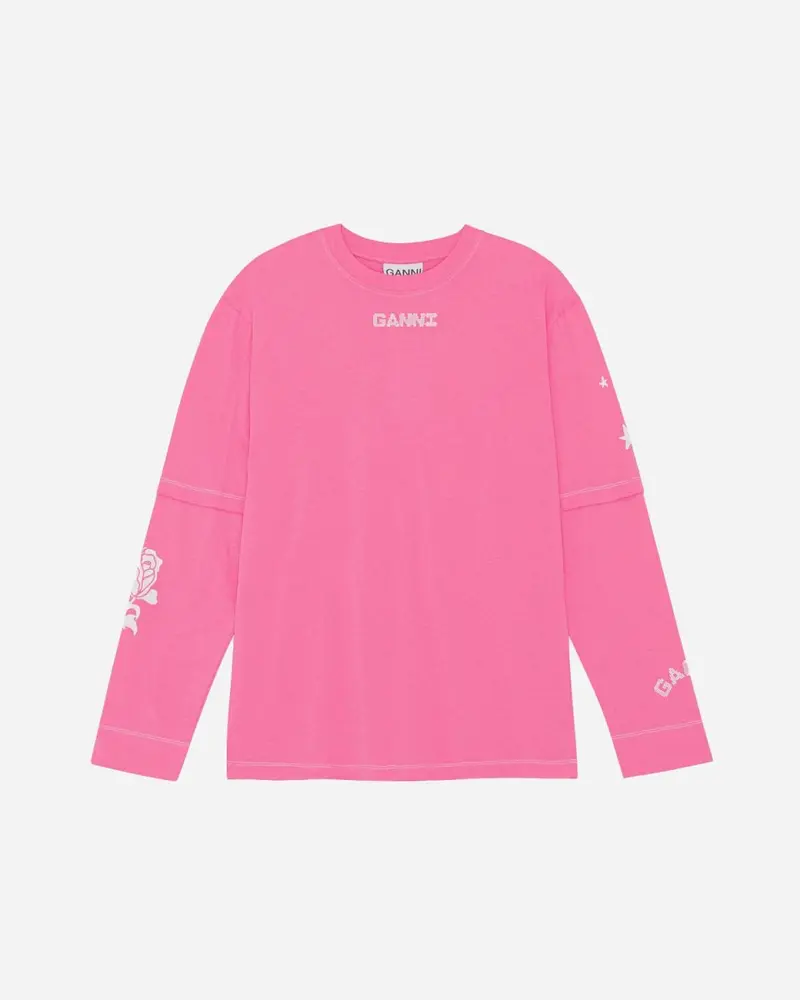 Light Jersey Layered Long Sleeve T-shirt - Shocking Pink