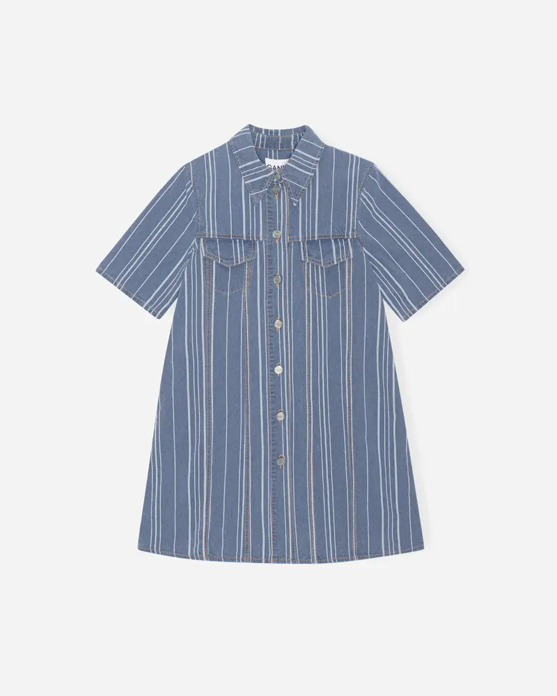 Light Stripe Denim Mini Dress - Mid Blue Stone