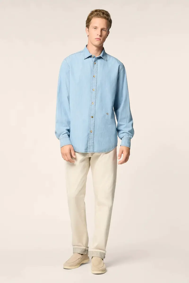 Lightweight Denim Shirt with Bleach Wash