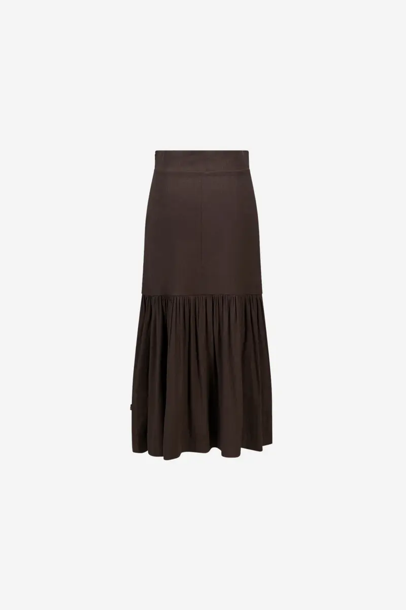 Lill Stretch Linen Skirt Dark Brown