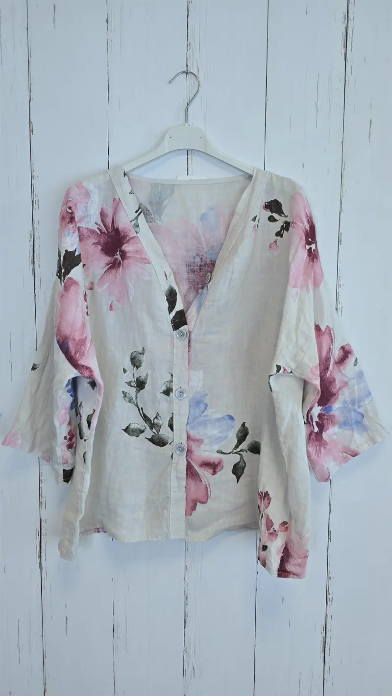 Line linskjorte med blomsterprint beige