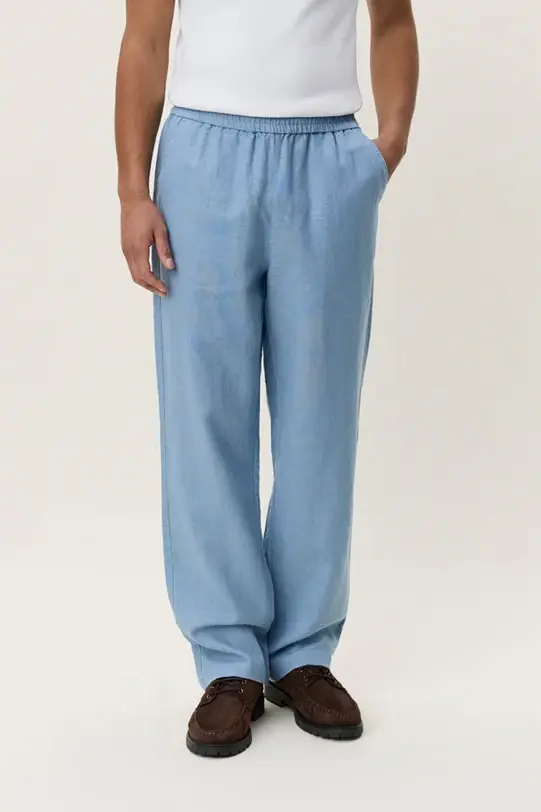 Linen Casual Pants Faded Denim Blue