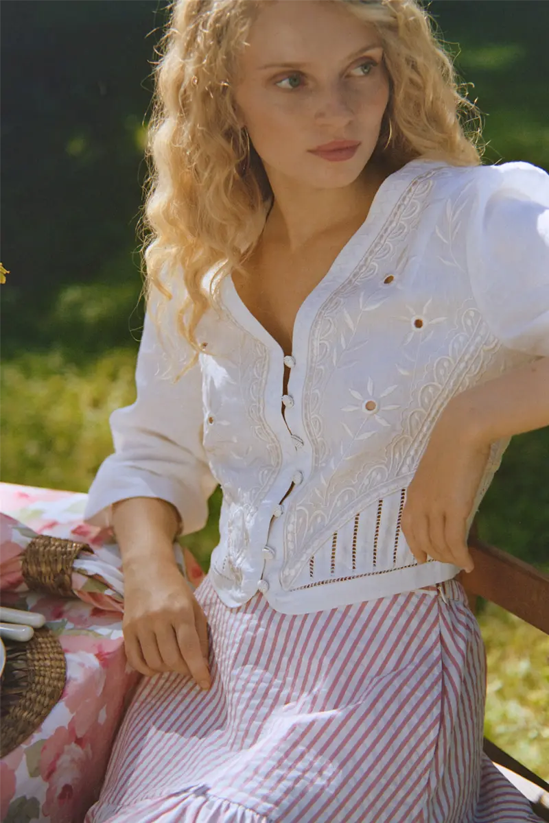 Linen Embroidered Jacket White