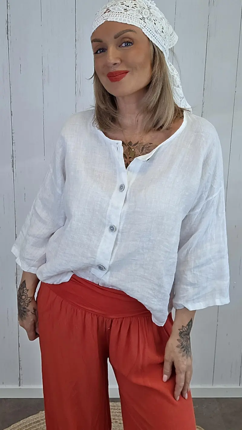 Linsskjorte med knapper hvit