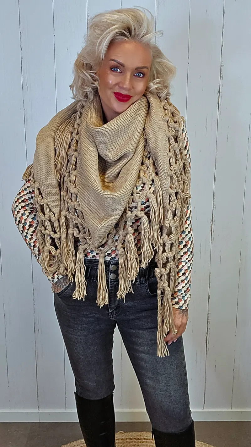 Lise Trekantskjerf med Frynser camel
