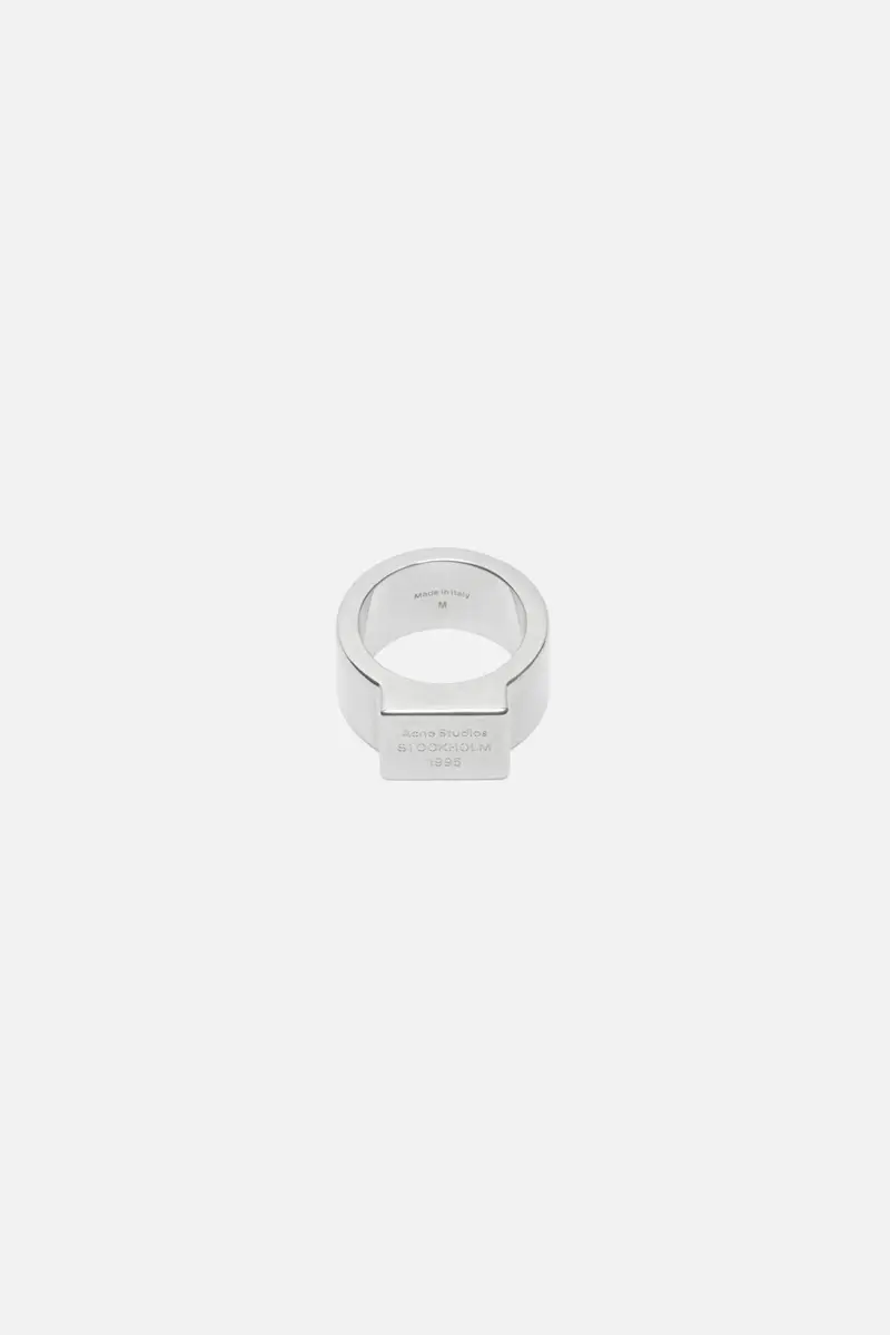 Logo Engraved Signet Ring Semi Matt Silver