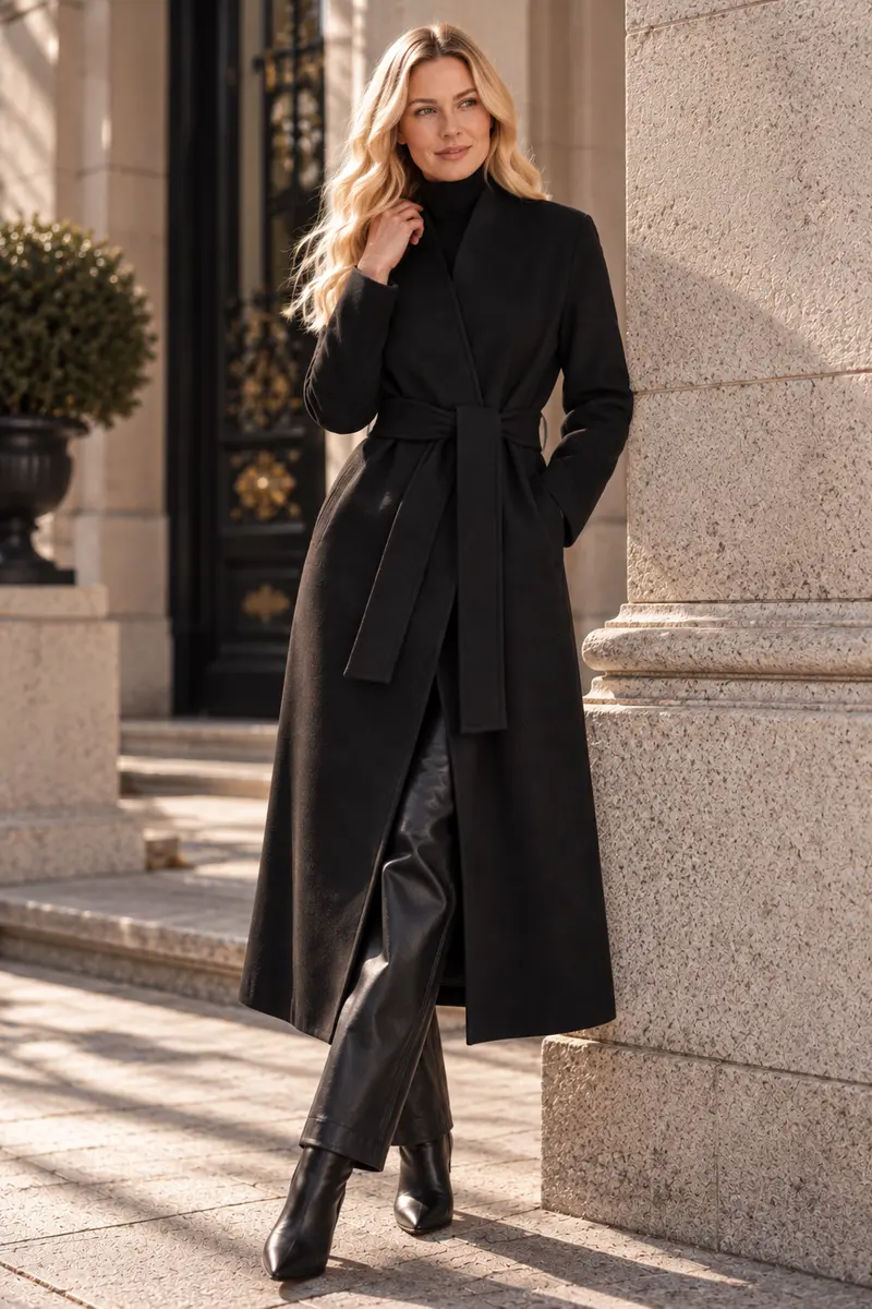Long belt coat Black