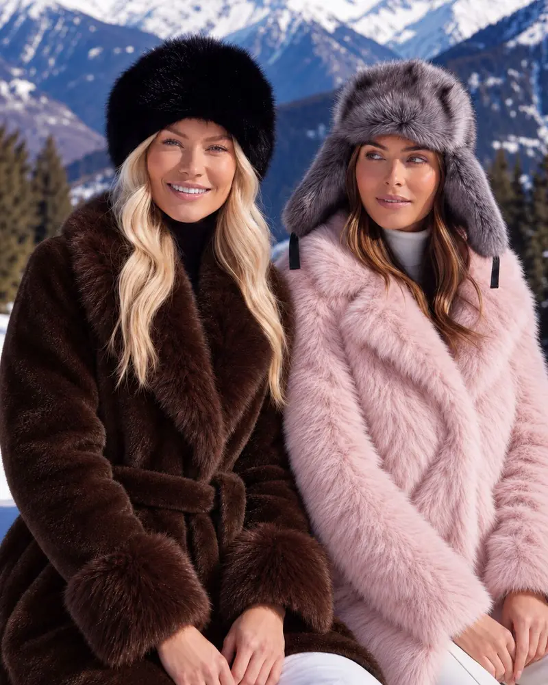 Long faux fur coat Dark Brown
