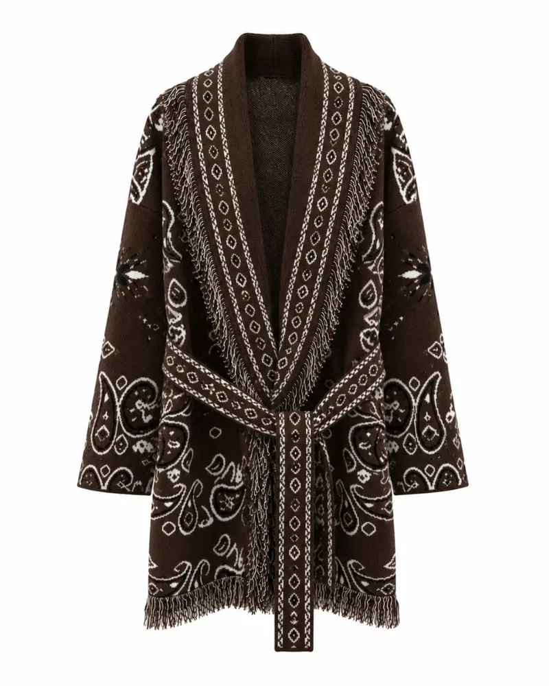 Long Fringed Paisley Jacket - Brown