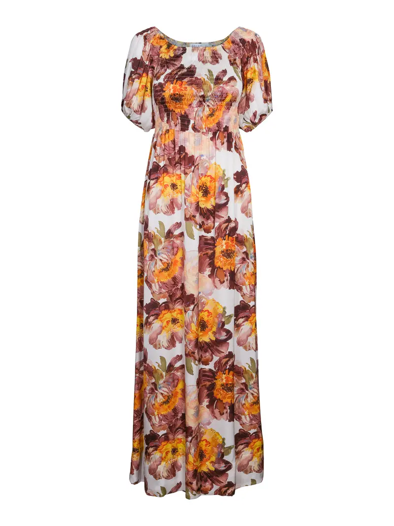 Long satin dress Brown Flower
