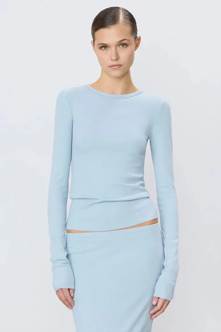 Long Sleeve Fitted Top Dusty Blue