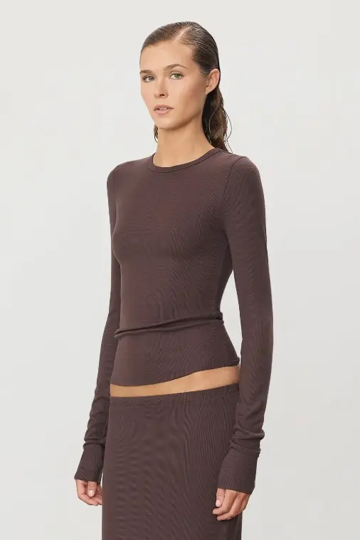 Long Sleeve Fitted Top Espresso