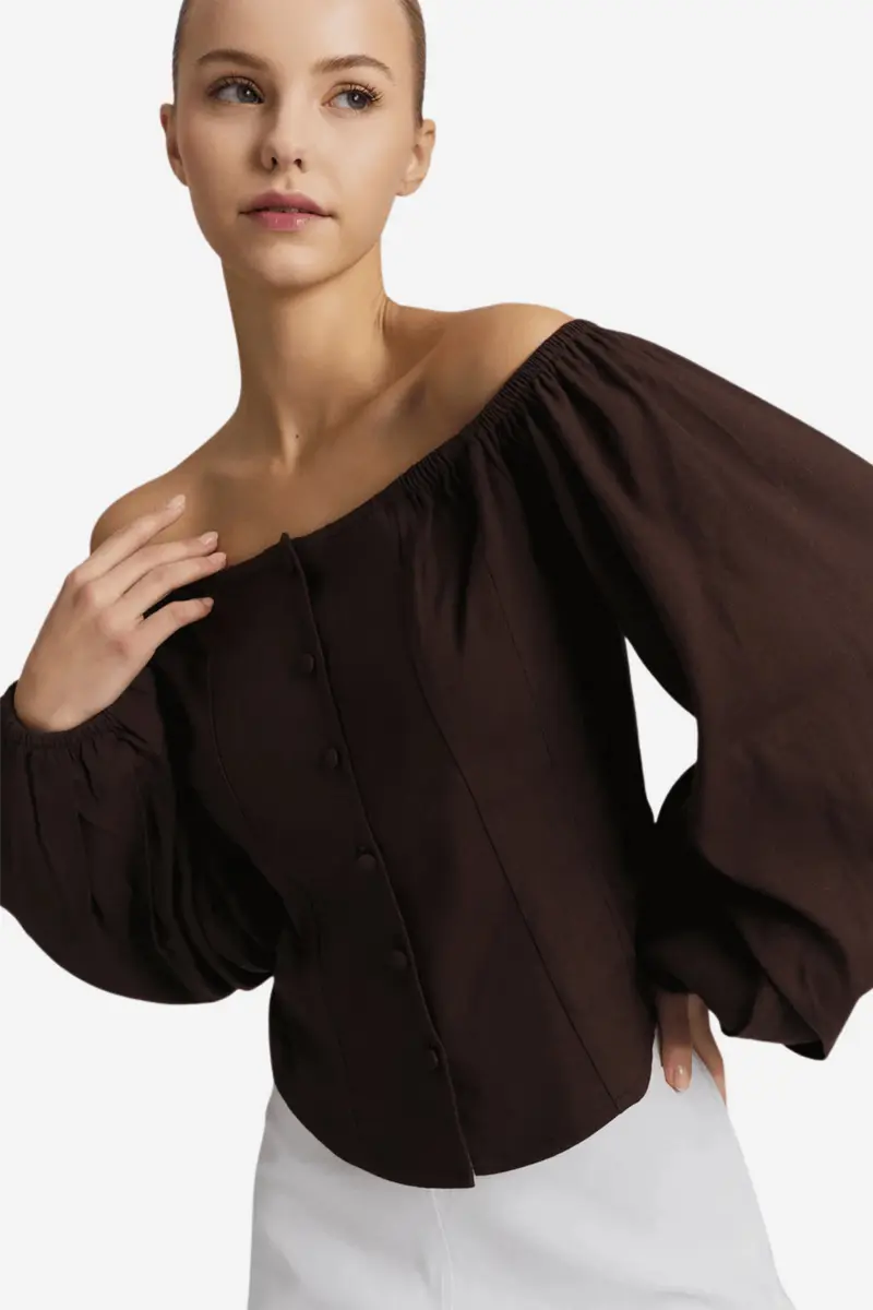 Luiza Stretch Linen Shirt Dark Brown