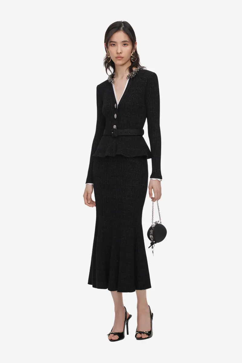 Lurex Rib Knit Midi Dress Black