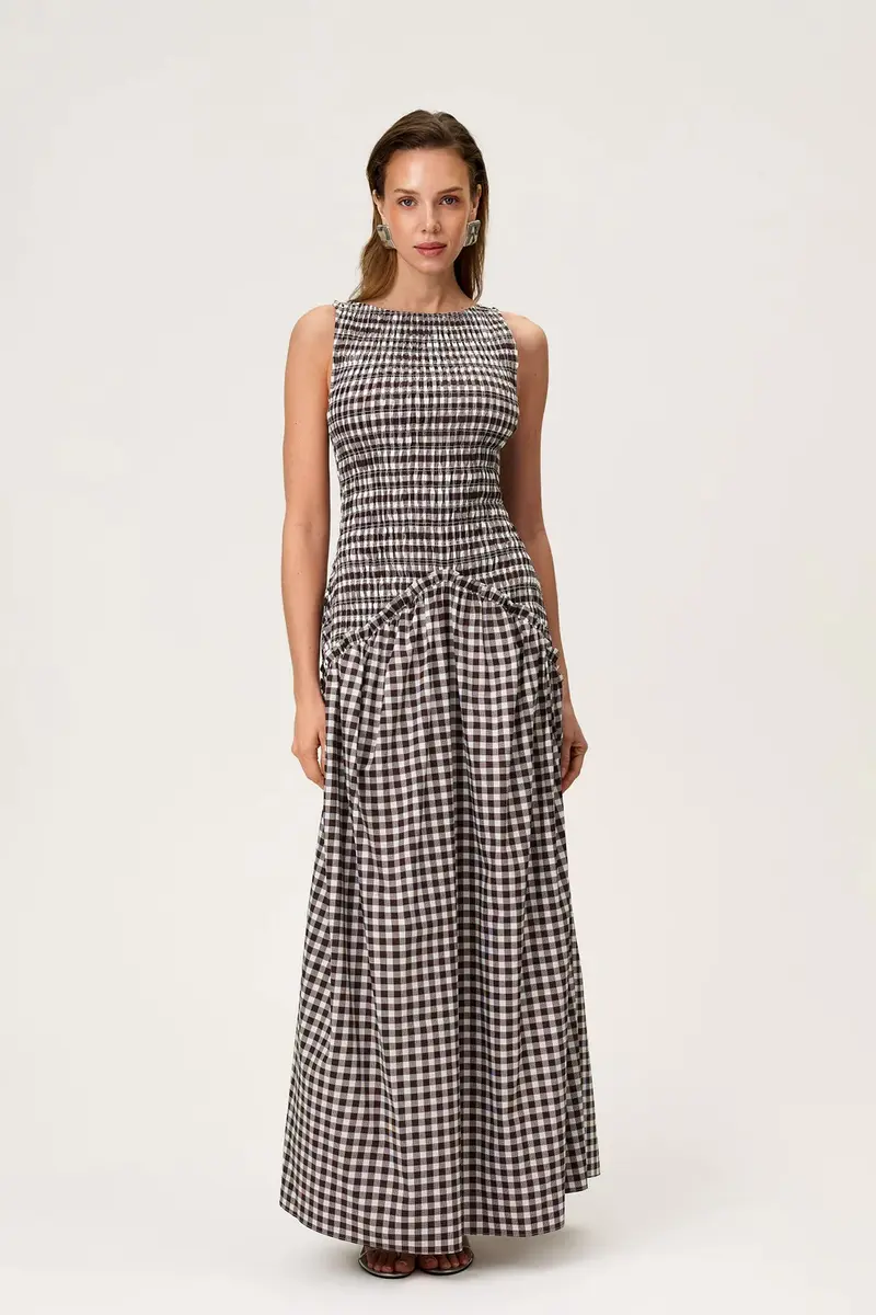 Madrid Dress Brown Gingham