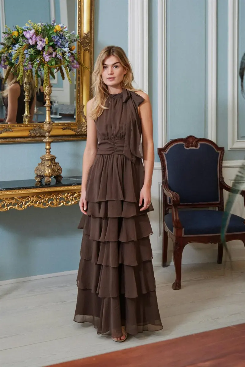 Marli Solid Chiffon Dress Dusty Brown