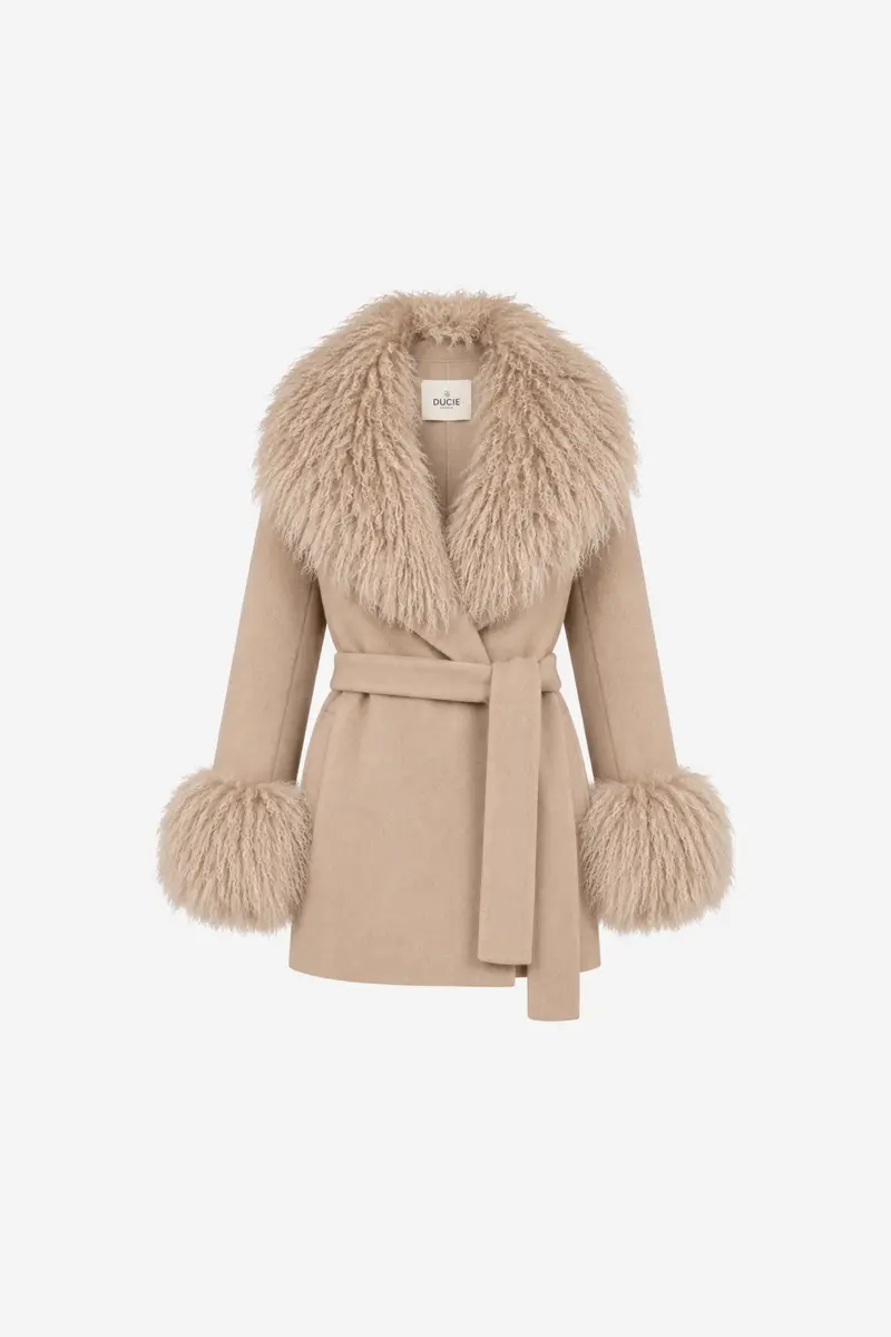 Marta Coat Mongolian Short Beige