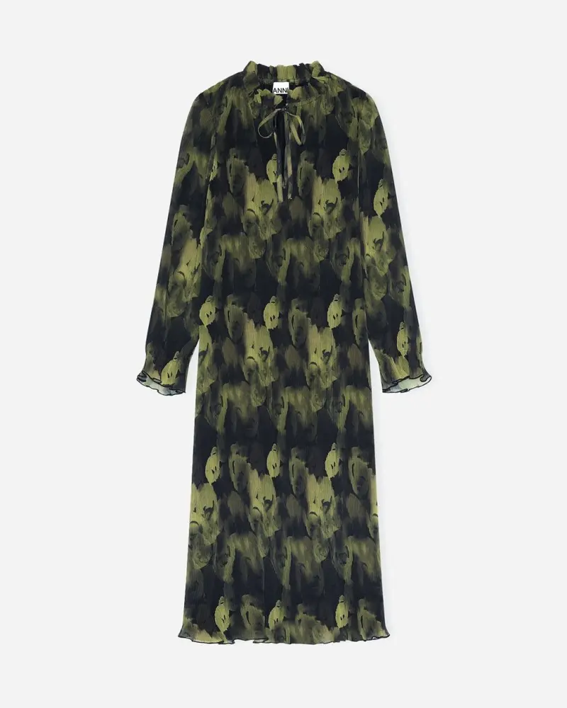 Maxi Dress Pleated Georgette - Olive Drab