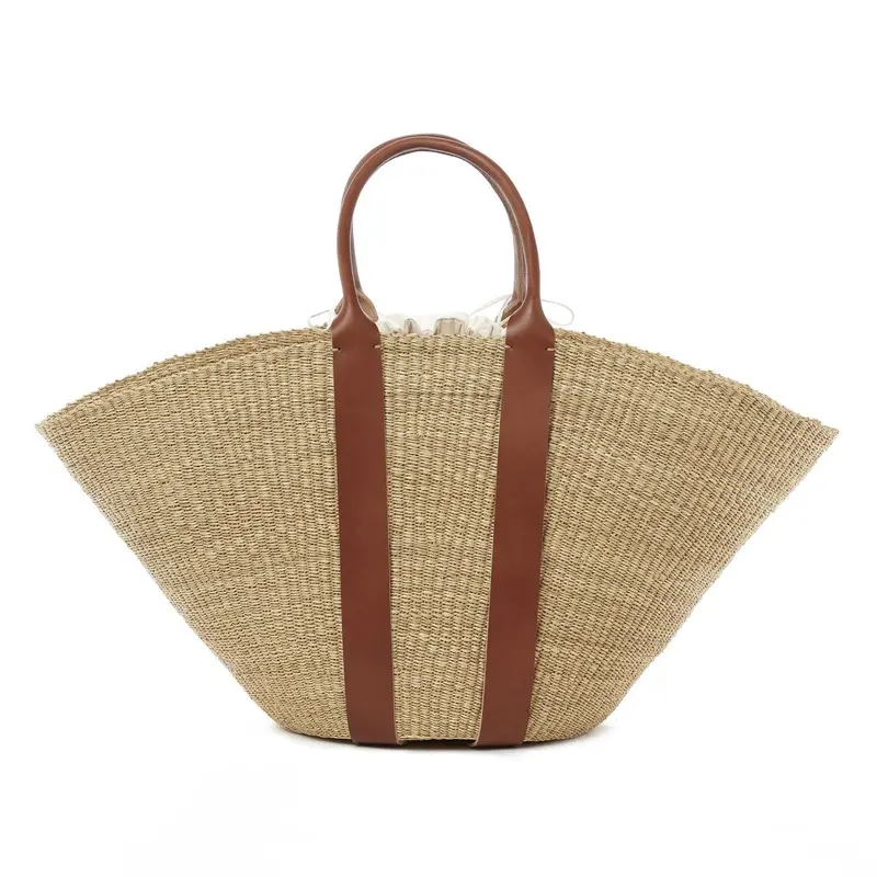 Maxi Sophie Leather Straw Bag Natural/Tan