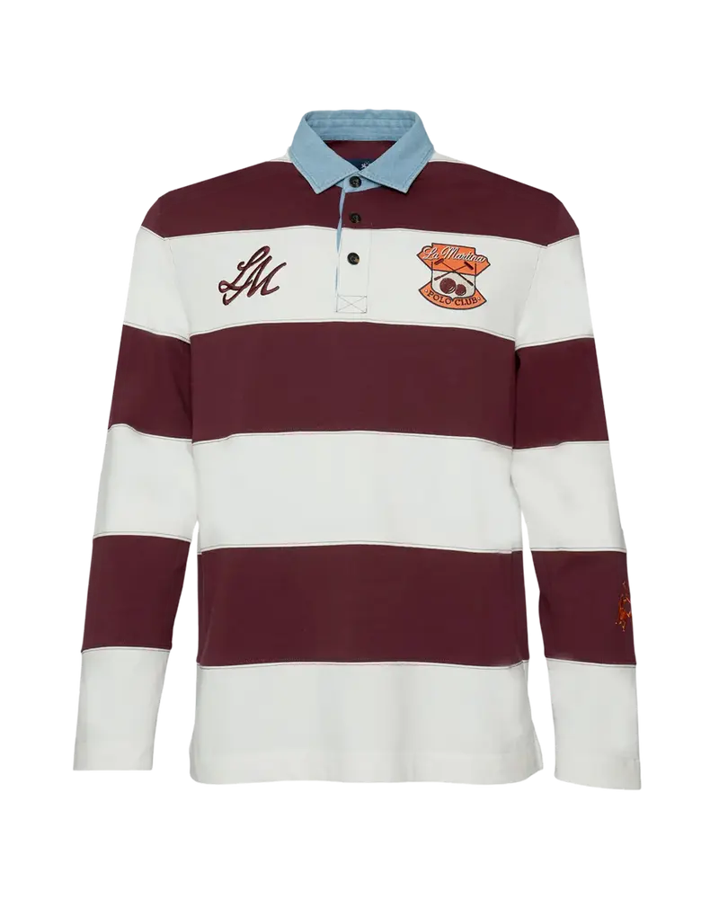 Men’s rugby polo in heavy cotton jersey with maxi stripe - Caleb