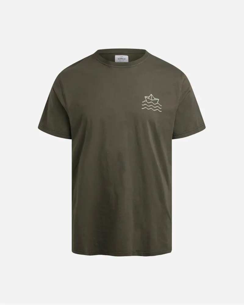 Mens Small Boat And Waves Tee - Olive