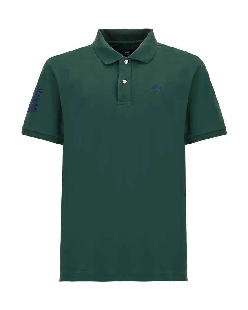 Men’s stretch piqué polo with sleeve number – Ray